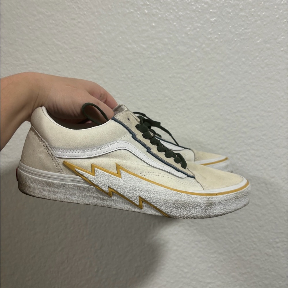 Vans Off-White Sneaker with Yellow Lightning Accent and Dark Green Laces - Picture 5 of 8